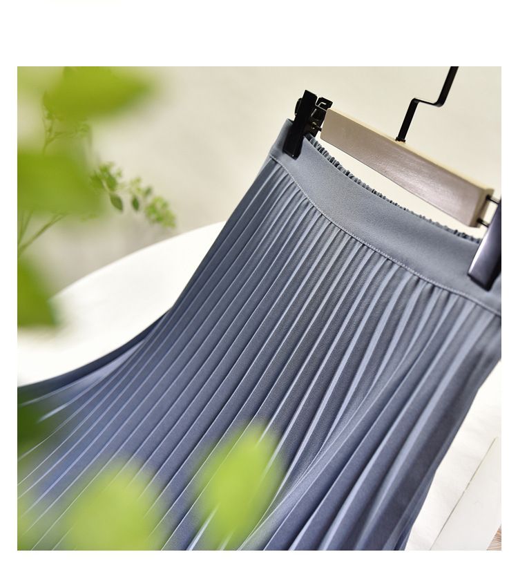 Women's Clothing Chic temperament slim plus size pleated skirt autumn and winter new high waist A line skirt women's medium and long_autovado.com