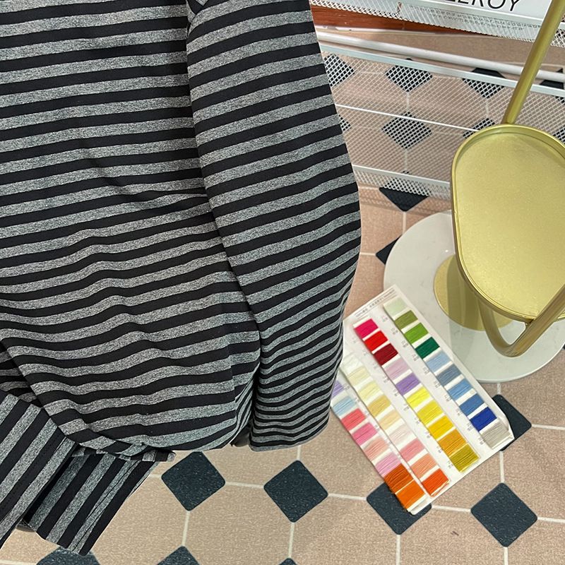Women's Clothing shirt striped spring and autumn thin long sleeved T shirt women's medium long round neck loose large size women's clothing_autovado.com