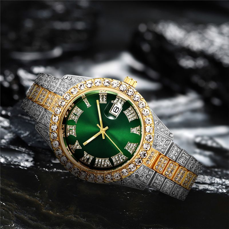 New men's steel belt quartz watch hip-hop business steel belt calendar men's full diamond men's watch men's_autovado.com