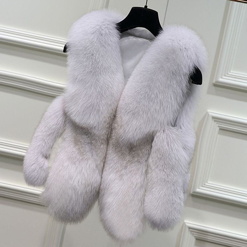 Women's Clothing Fox Fur Vest Women's Winter Vest Ladies Stitching Vest Short Fur Coat_autovado.com