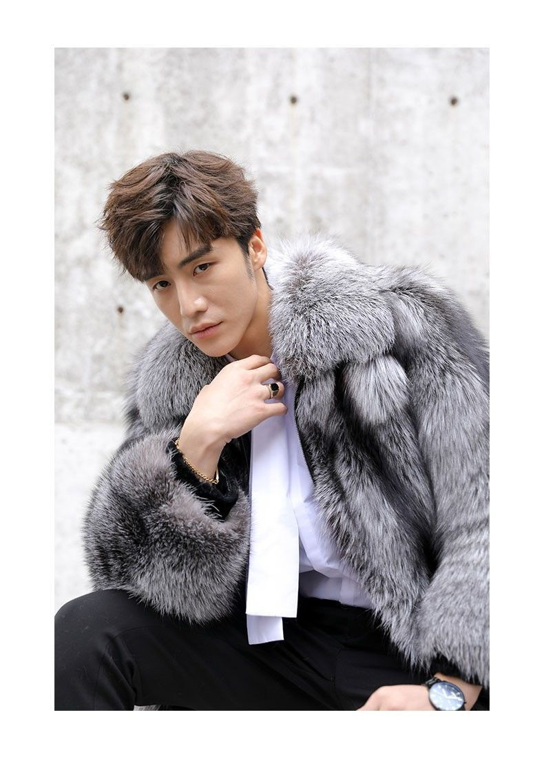 Men's clothing Autumn-winter fur men's coat Fashion casual silver fox fur coat thickened to keep warm_autovado.com