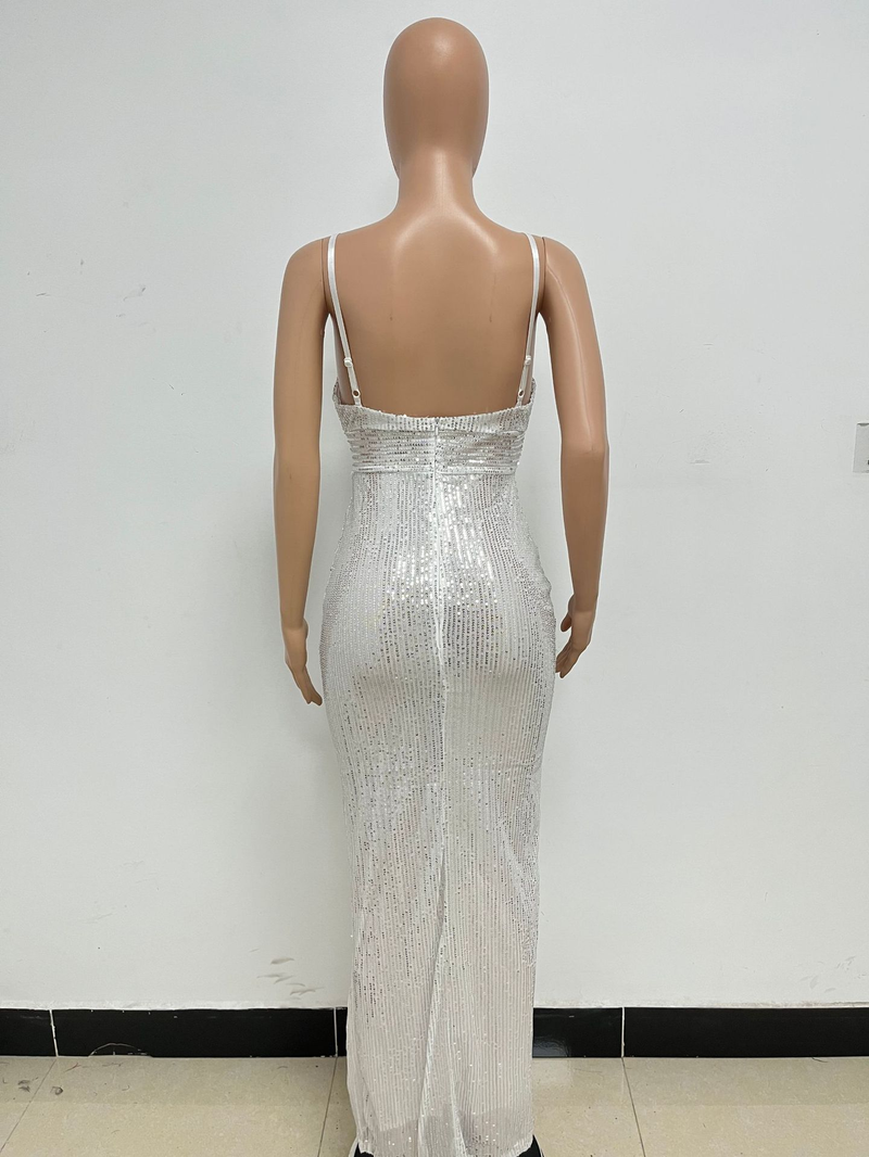 Women's summer slit backless hot girl dress sequined sleeveless suspender skirt women_autovado.com