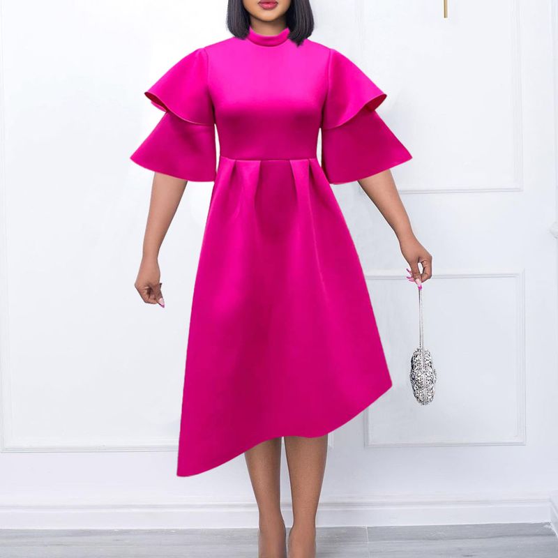 Women's Clothing women's new style double half turtleneck solid color large swing evening dress large size dress_autovado.com