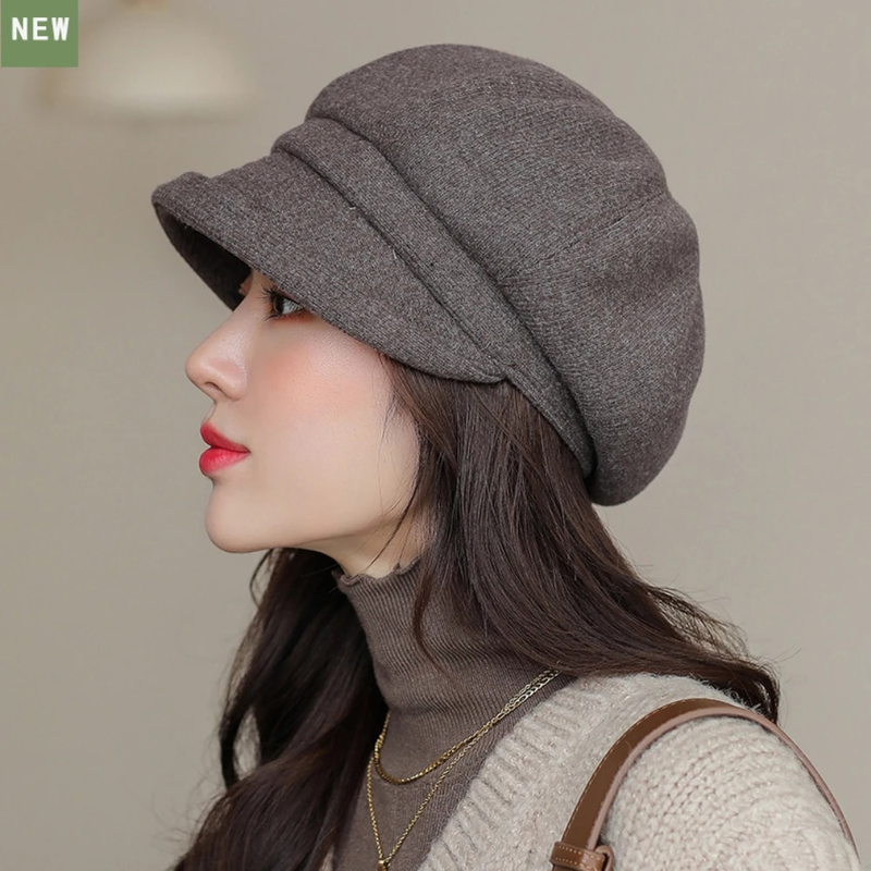 Hot Sale HT4270 Berets Women Solid Plain Autumn Winter Ladies Vintage Artist Painter Beret Hat Female Roll Brim Octagonal Cap_autovado.com