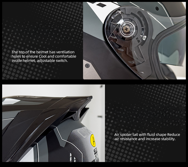Cycling With Dual Lenses Men Women, Large Tail Wing, 3C Motorcycle Riding, Cool And Personalized Safety Full Helmet For_autovado.com