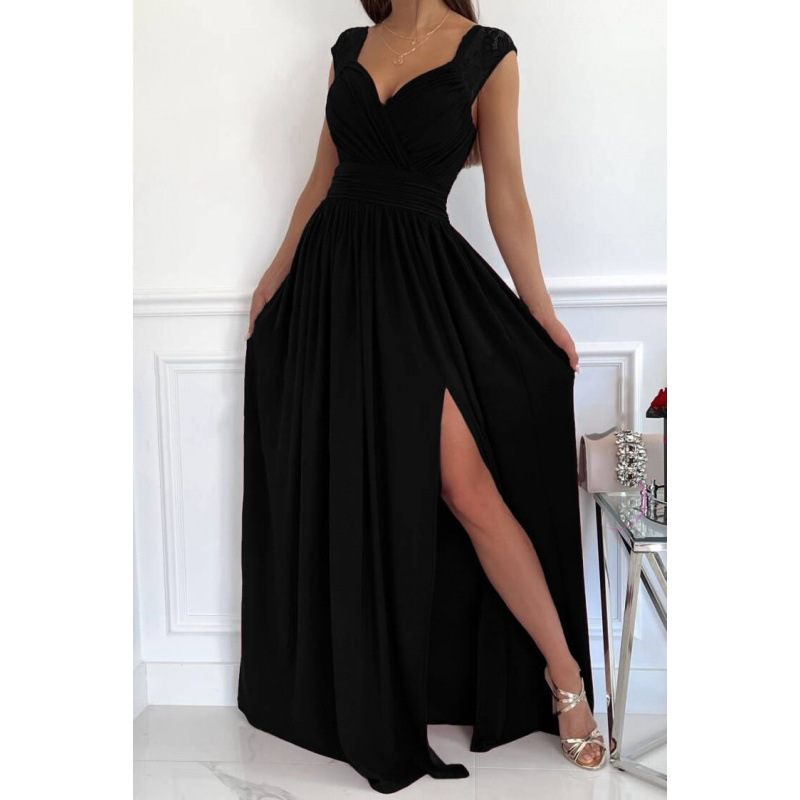 Women's Christmas Sleeveless Lace Halter Dress With A Slit_autovado.com