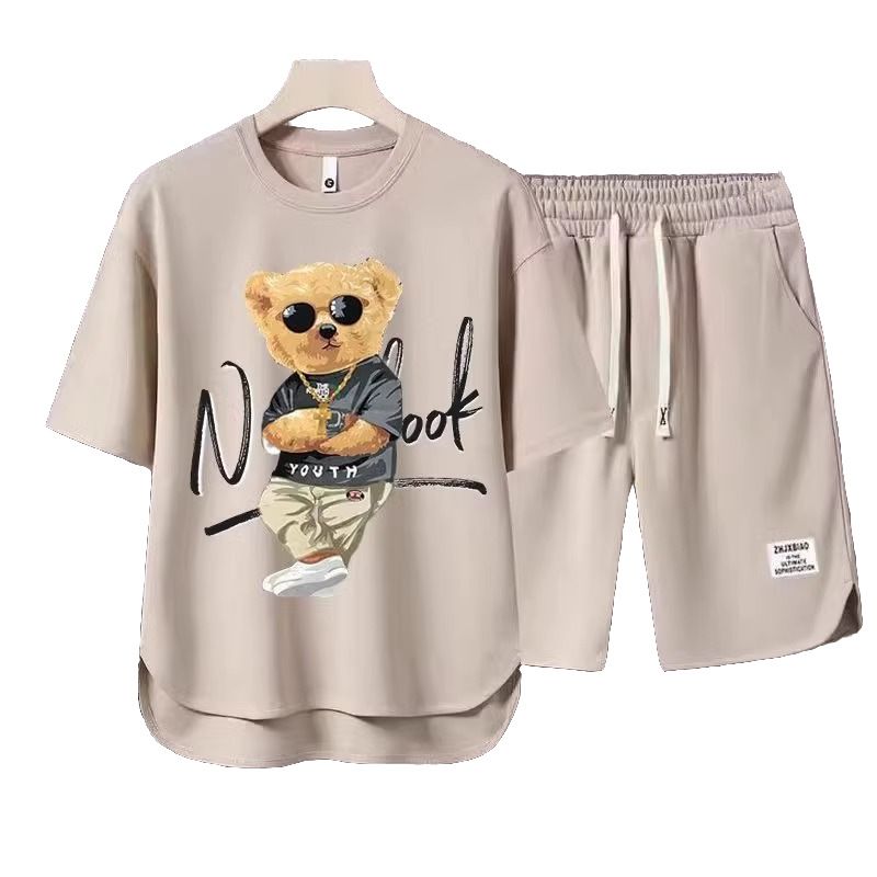 Men's Clothing 2024 Waffle Casual Summer Suit Men's Loose Teen Short sleeved T shirt Shorts Handsome Two piece Suit_autovado.com