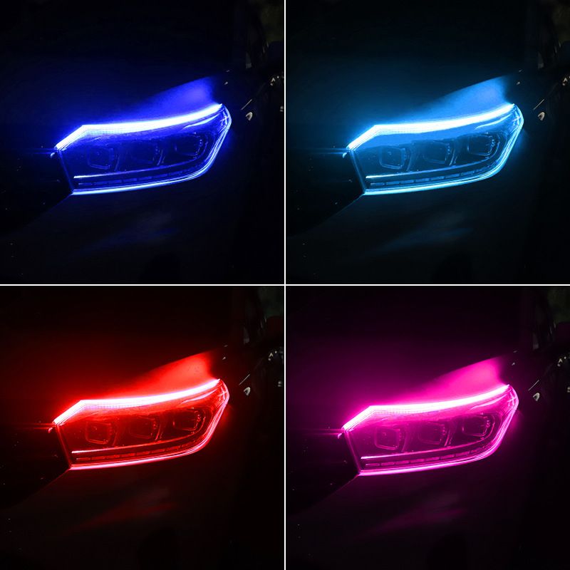 Car Ultra-Thin LED Daytime Running Guide Flowing Dual Color With Turn Signal Universal Silicone Decorative Light Strip_autovado.com