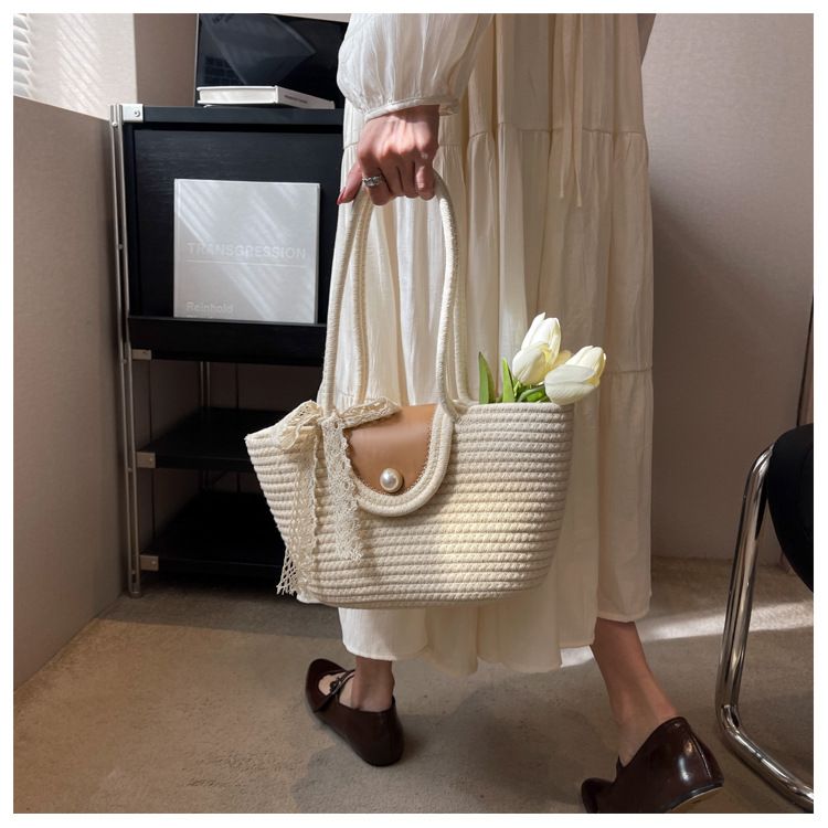 Chic Handbags 2024 New Woven Holiday Shoulder Bag Fashionable and Versatile Large-capacity Tote Bag Beach Bucket Bag_autovado.com