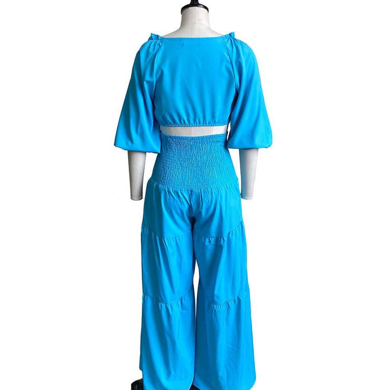 Women's Clothing women's summer fashion casual street suit pleated sexy solid color foreign trade two piece suit_autovado.com