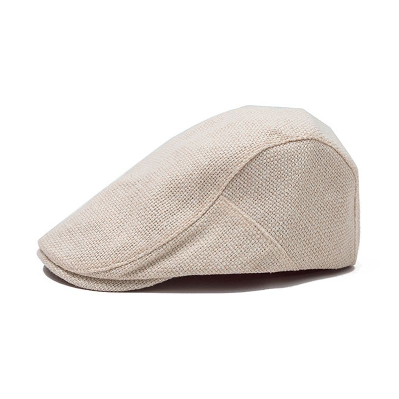 Hot Sale FLAT CAP Summer Mens Beret Linen Peaked Adjustable Newsboy Cap Breathable Vintage Solid Black Ivy Duckbill Hat_autovado.com