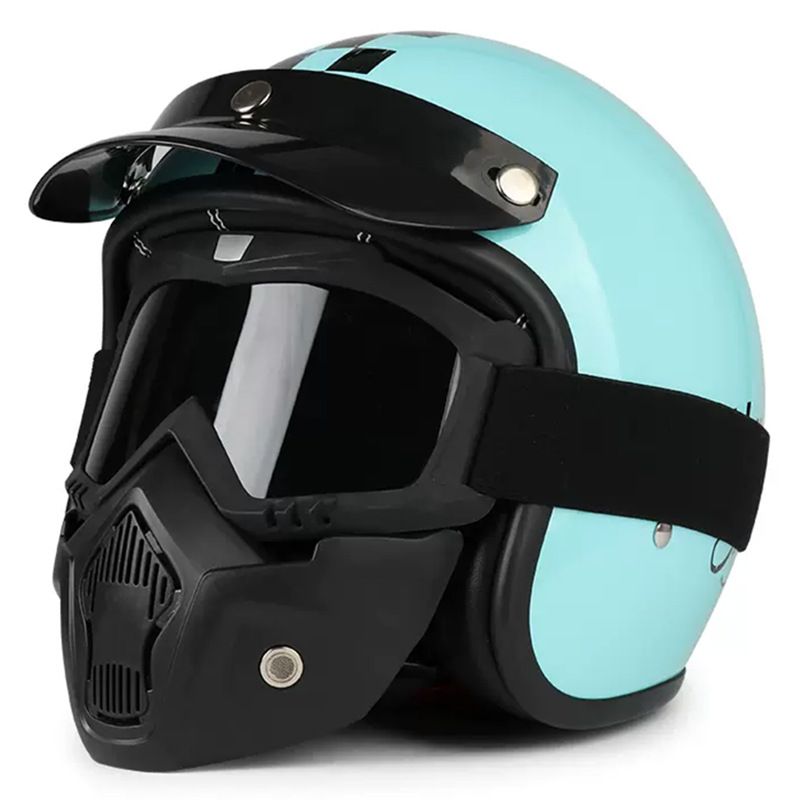 Retro Motorcycle Helmet 3/4 Open Face With Bluetooth & Interchangeable Goggles - ABS Lightweight Safety Helmet For Men & Women_autovado.com