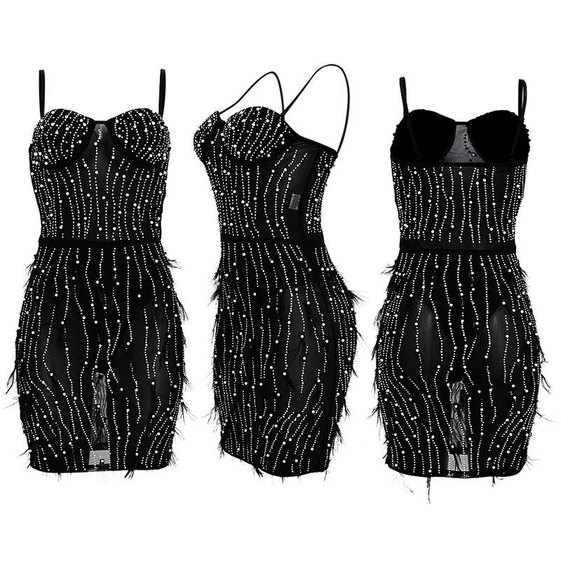 Women's Clothing sleeveless suspender hot diamond feather dress for women_autovado.com