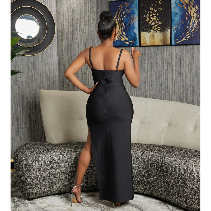 Women's Clothing fashion women's solid color mesh hollow bandage long skirt dress_autovado.com