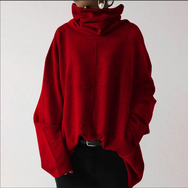 Women's Clothing Autumn and Winter Women's New Loose Casual Long Sleeve High Collar Pullover Solid Color Pocket Jacket Sweatshirt_autovado.com