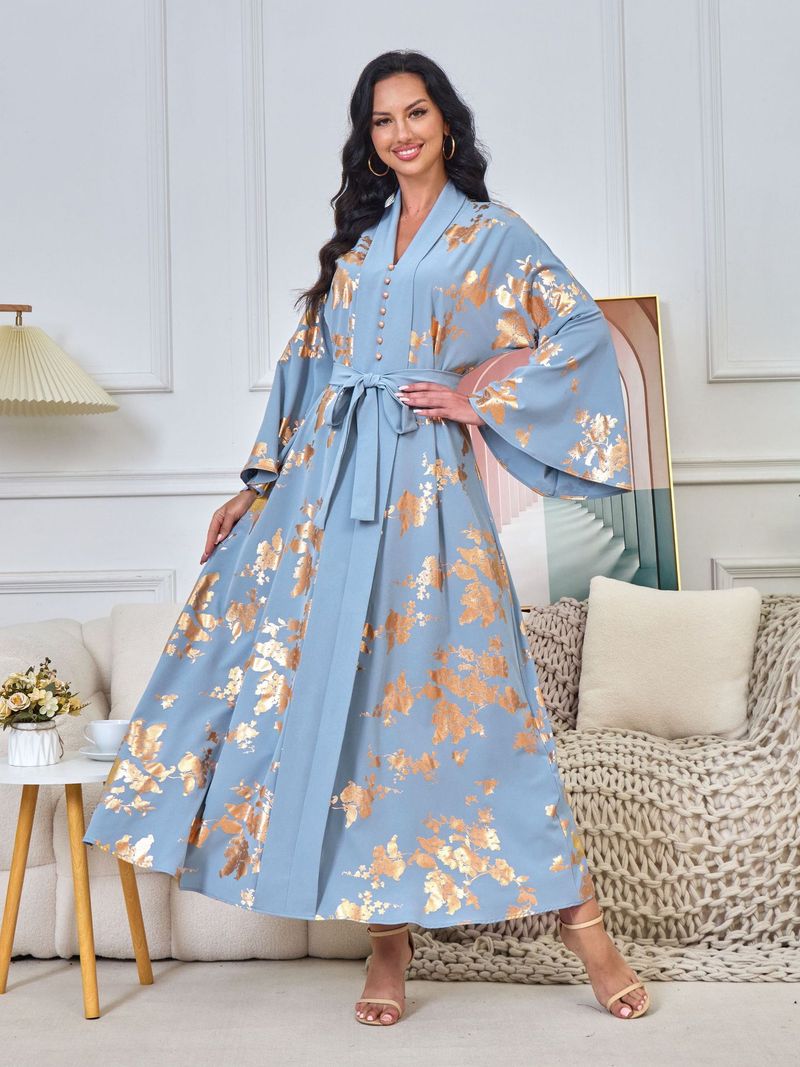 Women's Clothing Middle Eastern Muslim women's fashion new style gold stamped evening dress Arabic dress Kaftan robe_autovado.com