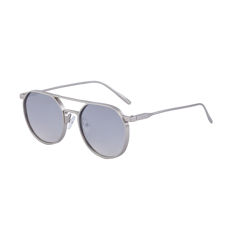 Unisex Vintage round frame sunglasses for men metal double beam driving sunglasses for men_autovado.com