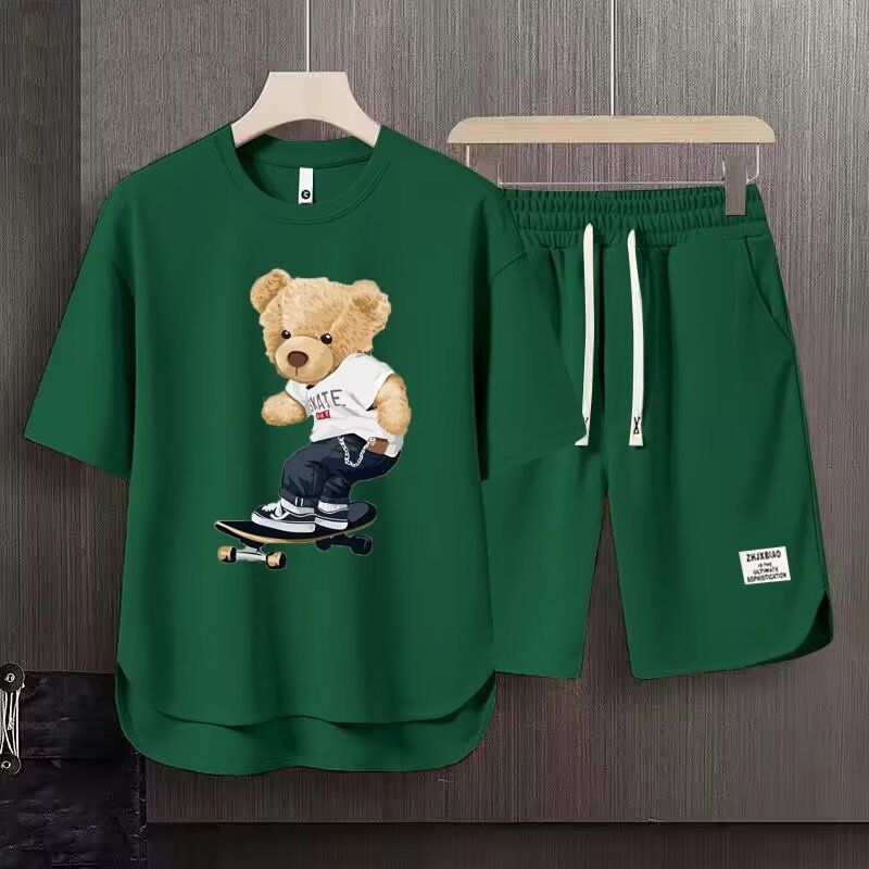 Men's Clothing 2024 Waffle Casual Summer Suit Men's Loose Teen Short sleeved T shirt Shorts Handsome Two piece Suit_autovado.com