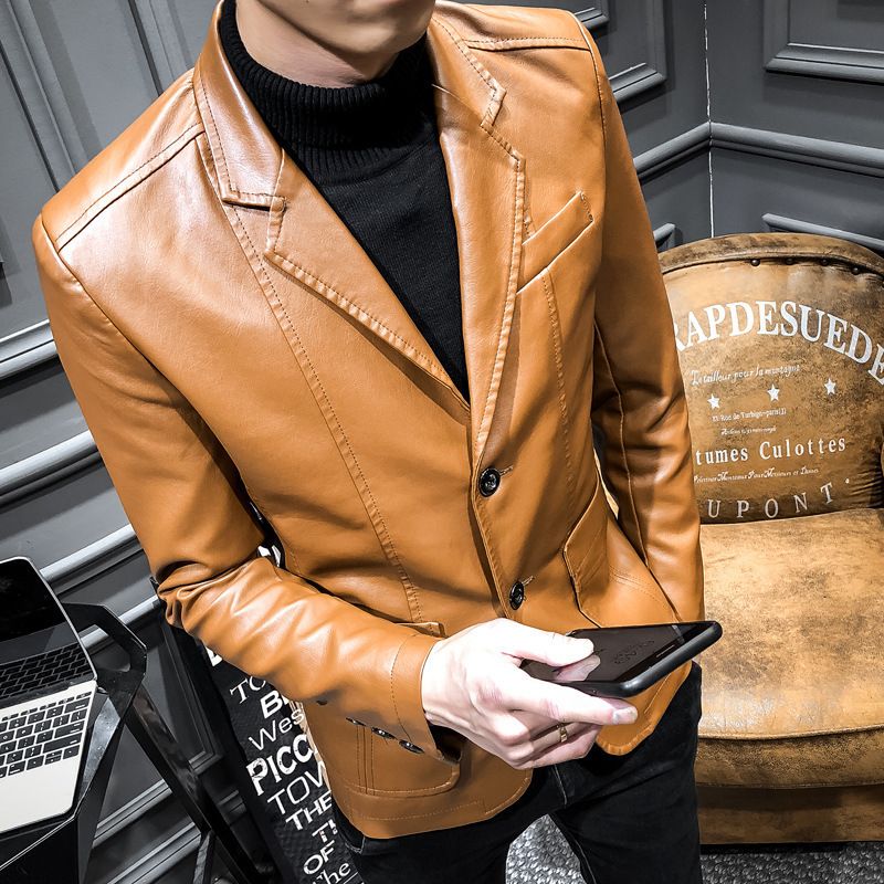 Men's Clothing Leather Suit Autumn New Casual Jacket Style Slim Lapel Leather Suit Leather Jacket Men's_autovado.com