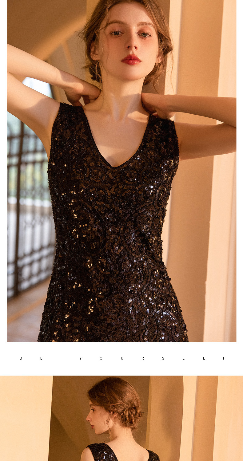 Retro sequin new dress Gatsby ball tassel dress party banquet dance dress toast evening dress_autovado.com