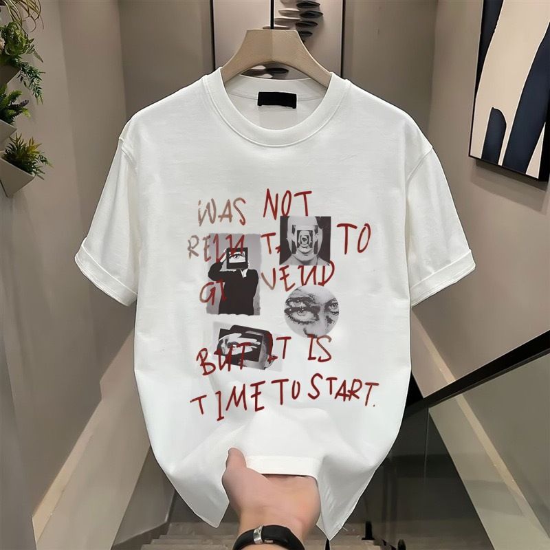 Men's Clothing 【High-quality men's clothing】 Vintage creative printed short-sleeved T-shirt ins retro half-sleeved T-shirt_autovado.com