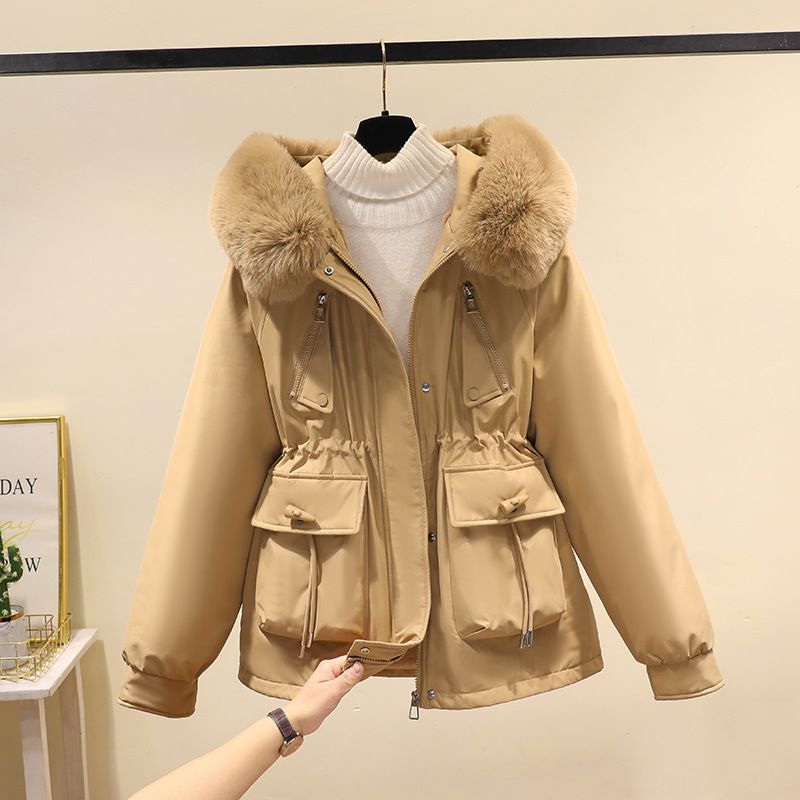 Women's Clothing Horn button parka women's autumn and winter new slim down cotton jacket fashionable plus velvet thick fur coat_autovado.com