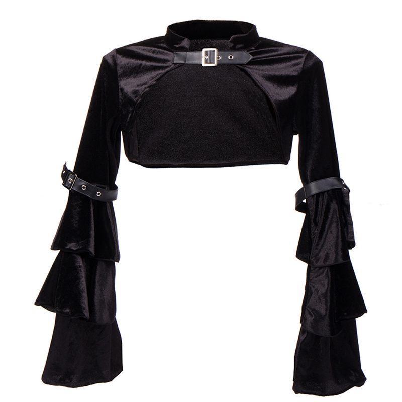 Women's Clothing Short slim dress coat Women's long sleeved small cape waistcoat Spring and autumn casual velvet small outerwear top_autovado.com
