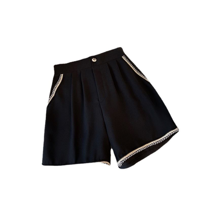 women's clothing fat mm Xiaoxiang style casual shorts contrast color tops slim temperament two-piece suit_autovado.com