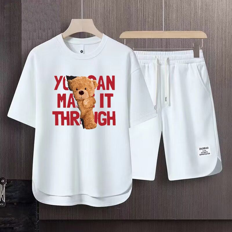 Men's Clothing 2024 Waffle Casual Summer Suit Men's Loose Teen Short sleeved T shirt Shorts Handsome Two piece Suit_autovado.com