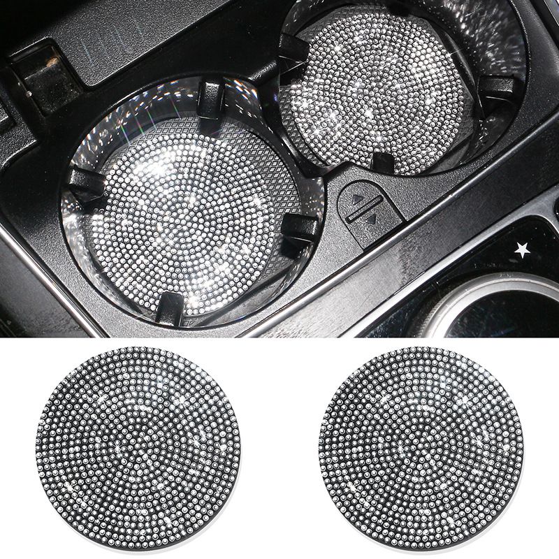 Car Mounted Diamond, Water Mat With Diamond Inlay, Soft Rubber Car Cup Mat, Universal For Vehicle Models_autovado.com