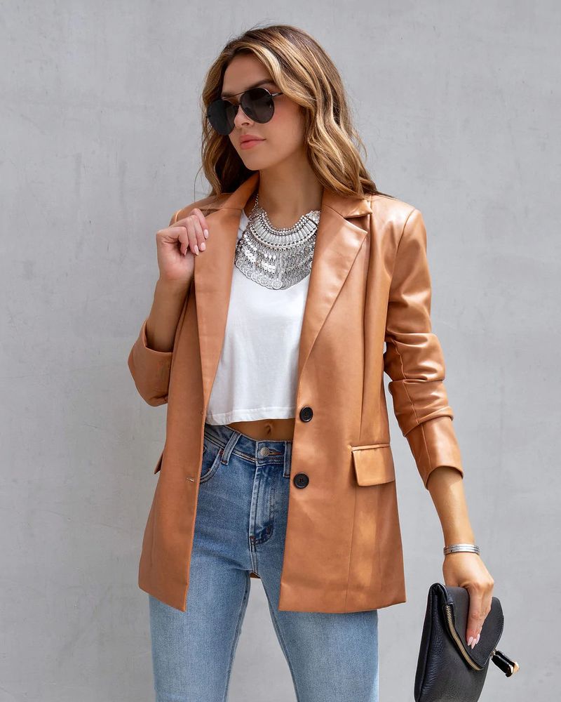 Women's Clothing Street Style Pure Color Casual Fashion Three color Leather Jacket _autovado.com