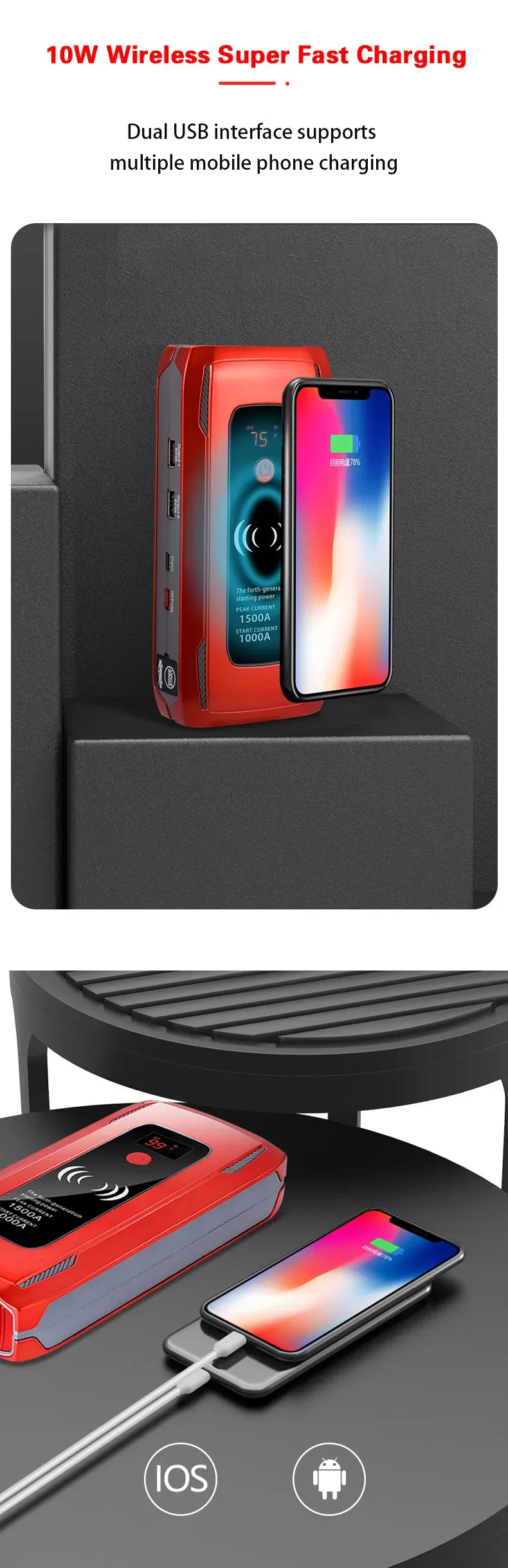 26000mah Car Jump Starter Emergency Starting Power Supply Outdoor Travel 12V Portable Mobile Electric Lighting Sets_autovado.com