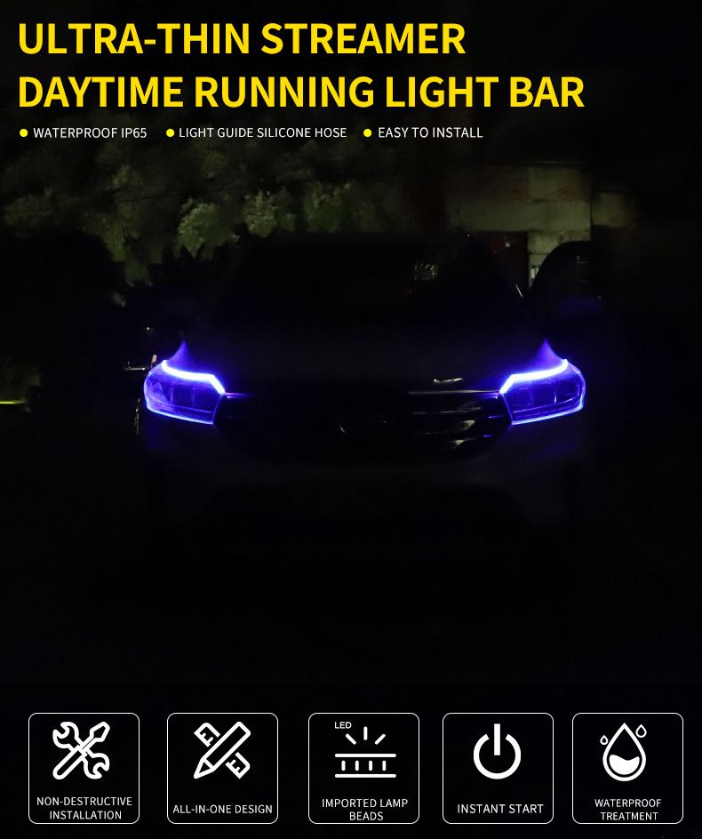 Car Ultra-Thin LED Daytime Running Guide Flowing Dual Color With Turn Signal Universal Silicone Decorative Light Strip_autovado.com