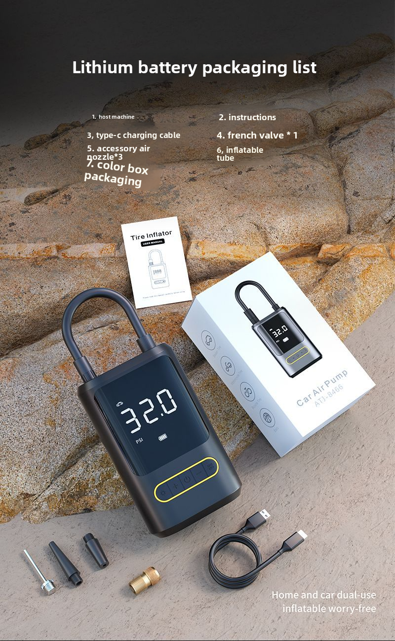 Mini Portable Car Air Pump Bicycle Electric Tire Inflator Handheld Wireless Charging Digital Display_autovado.com