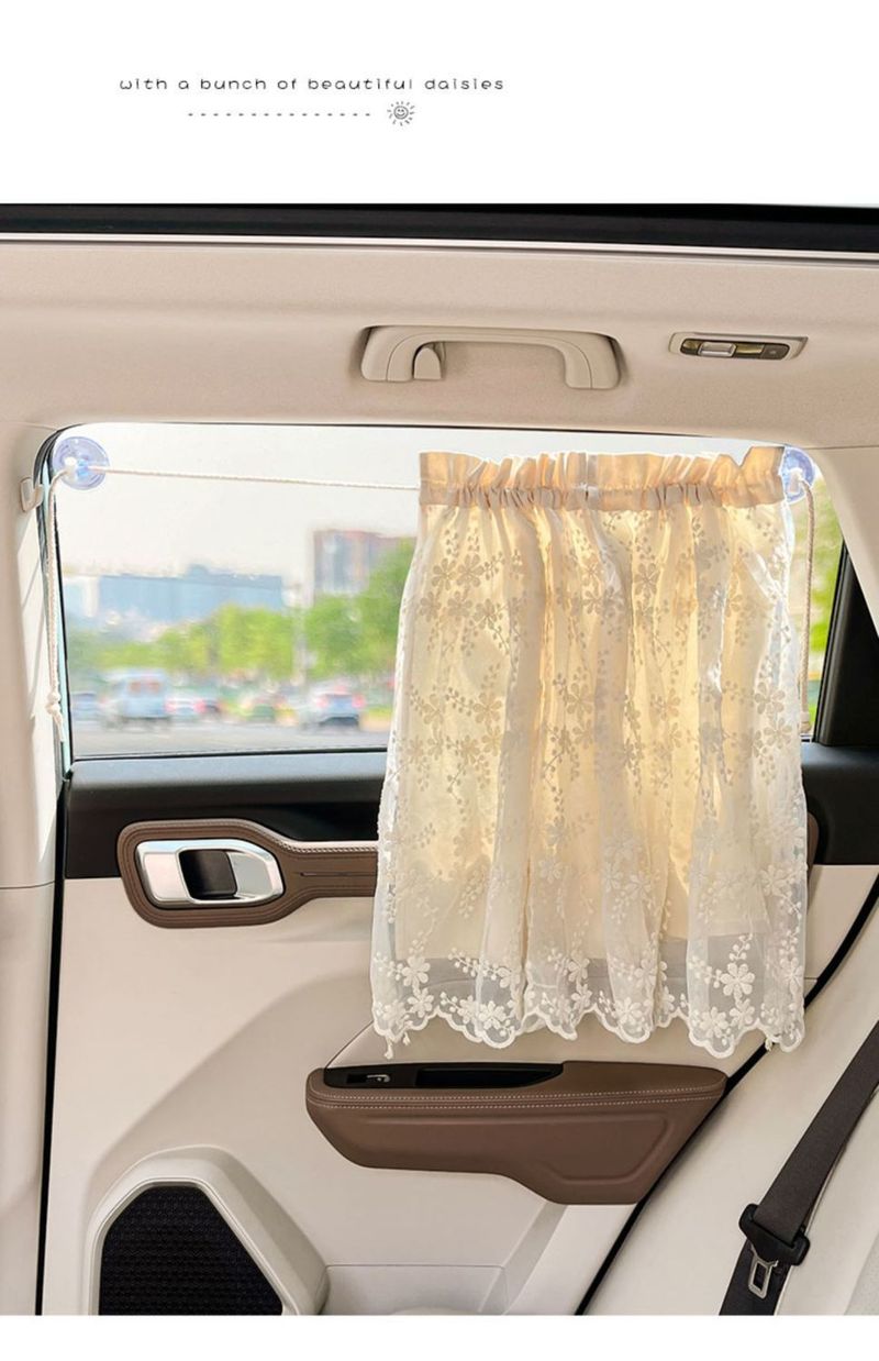 Lace Double-layer Suction Cup Small, Fresh And Cute Girls, Car Sunshade, Heat Insulation Curtain For All Seasons_autovado.com