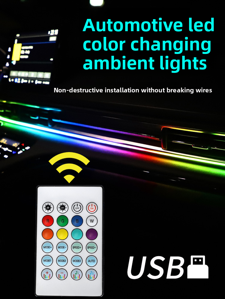 Car Central Control LED Acrylic Interior Colorful Flowing Ambient Decorative USB Light_autovado.com