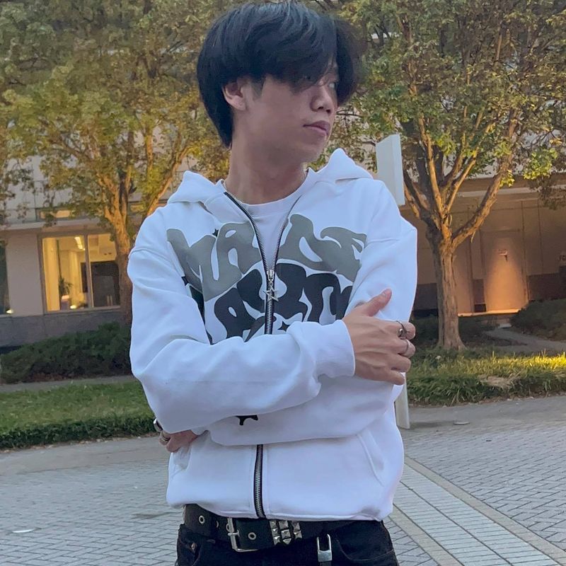 Men's Clothing joint trend Gothic punk hip-hop fashion zipper digital printing hoodie_autovado.com