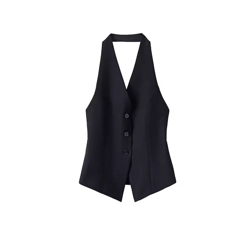 Women's Clothing Halter neck suit vest vest spring new top design niche temperament sleeveless waistcoat_autovado.com
