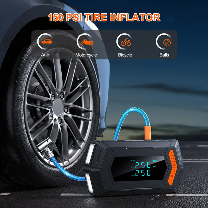 Car Emergency Power Supply With Blower, Compressor, 9000 A Battery Booster, 150 PSI Multifunctional Electric Air Pump_autovado.com