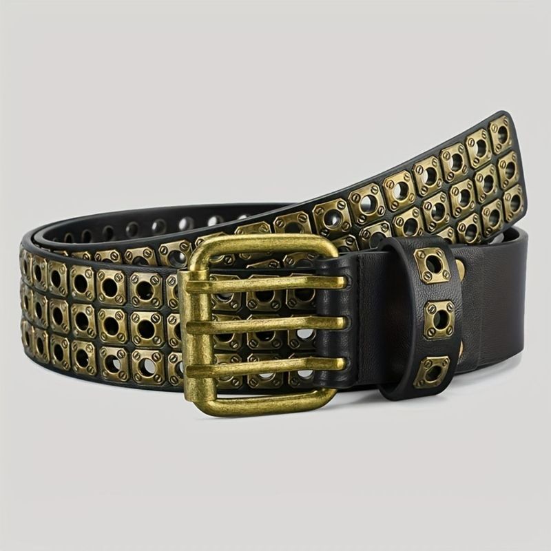 HOT Retro Square Rivet With Double Row Needle Buckle Women'S Belt Hip-Hop Rock Punk Y2k Style Jeans Men'S And Women'SBelt_autovado.com