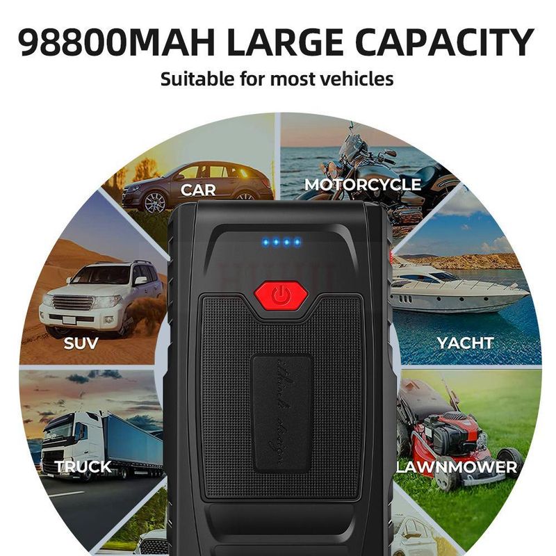 129800mAh Bank 3in1 Cable Emergency Power Supply Car Jump Starter & Air Pump Accessories Black_autovado.com