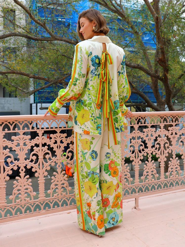 Women's Clothing new printed holiday long sleeved two piece suit INS loose casual trousers suit _autovado.com