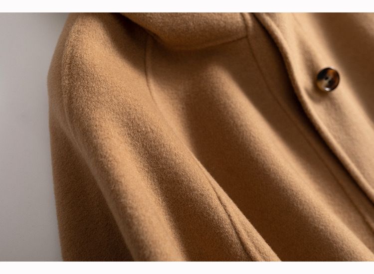 Women's Clothing quality double sided wool coat with hood and short button for women_autovado.com