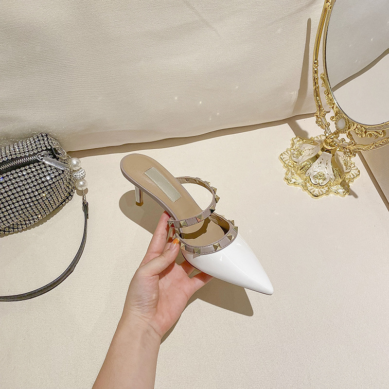 Women's fashion high heeled sandals with studded head_autovado.com