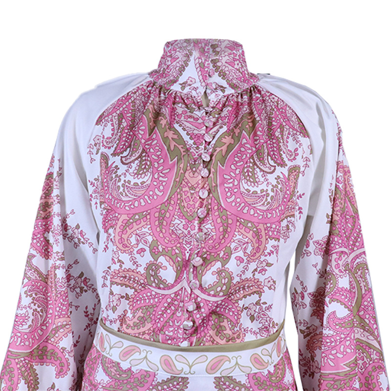 Women'S Autumn New Bohemian Printed Top Mid-Length Covered Arm Skirt Suit for Women_autovado.com