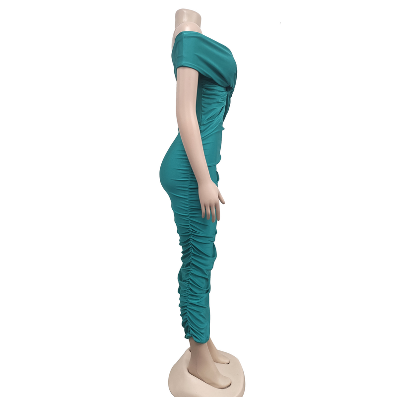 Women's solid color pleated sleeveless long skirt tube top dress_autovado.com