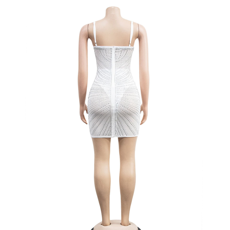 Women's hot diamond mesh suspender sleeveless short skirt dress_autovado.com