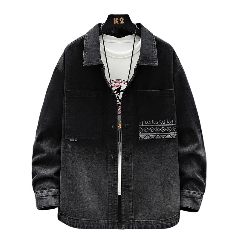 2024 vintage washed spring and autumn new jacket made of old men's denim jacket, loose and trendy versatile shirt top jacket_autovado.com