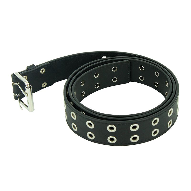 HOT Fashion Women Punk Chain Belt Adjustable Black DoubleSingle Eyelet Grommet Metal Buckle Leather Men Waistband For Jeans_autovado.com
