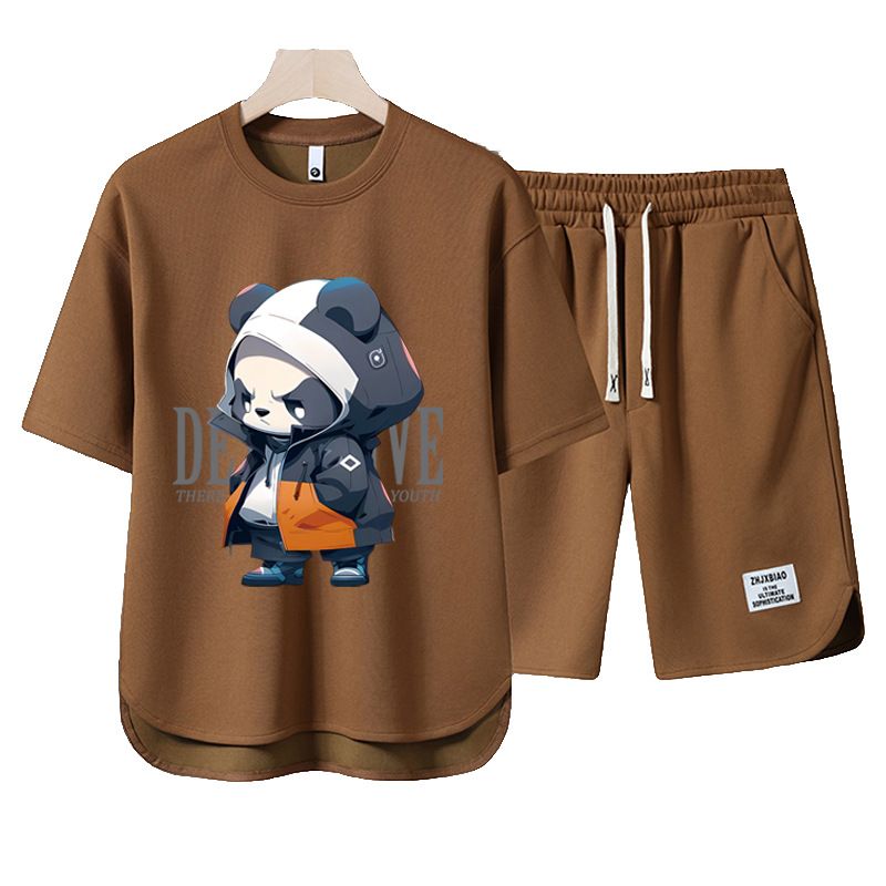 Men's Clothing 2024 Waffle Casual Summer Suit Men's Loose Teen Short sleeved T shirt Shorts Handsome Two piece Suit_autovado.com